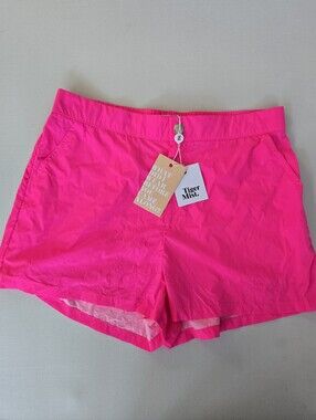 Tiger Mist Electric Neon Pink Crinkle Nylon Rave Utility Shorts SZ M NWT